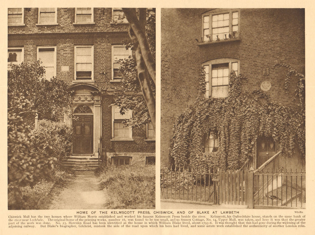 14, Upper Mall, Chiswick. William Morris. 23 Hercules Road, Lambeth. Blake 1926